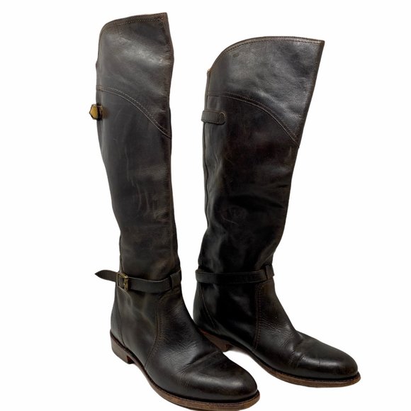 FRYE BOOTS Dorado Riding Dark Brown Leather Moto - Picture 1 of 12